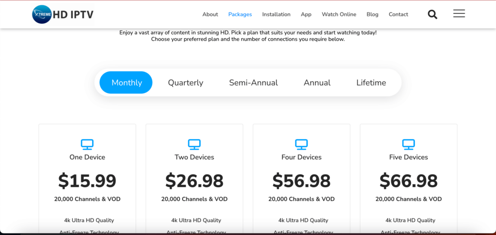 Xtreme HD IPTV pricing