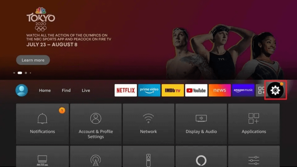 On the home screen of your FireStick, select Settings.